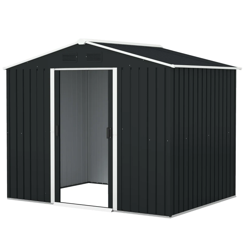 Outsunny Abrigo de Jardim de 3,6 m² 236x174x190 cm para Armazenamento de Ferramentas com Portas de Correr e 4 Janelas de Ventilação Cinza