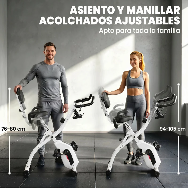 SPORTNOW Bicicleta Estática Plegable con 8 Niveles de Resistencia Volante Pantalla LCD Bluetooth Pulsómetro y Sillín Ajustable