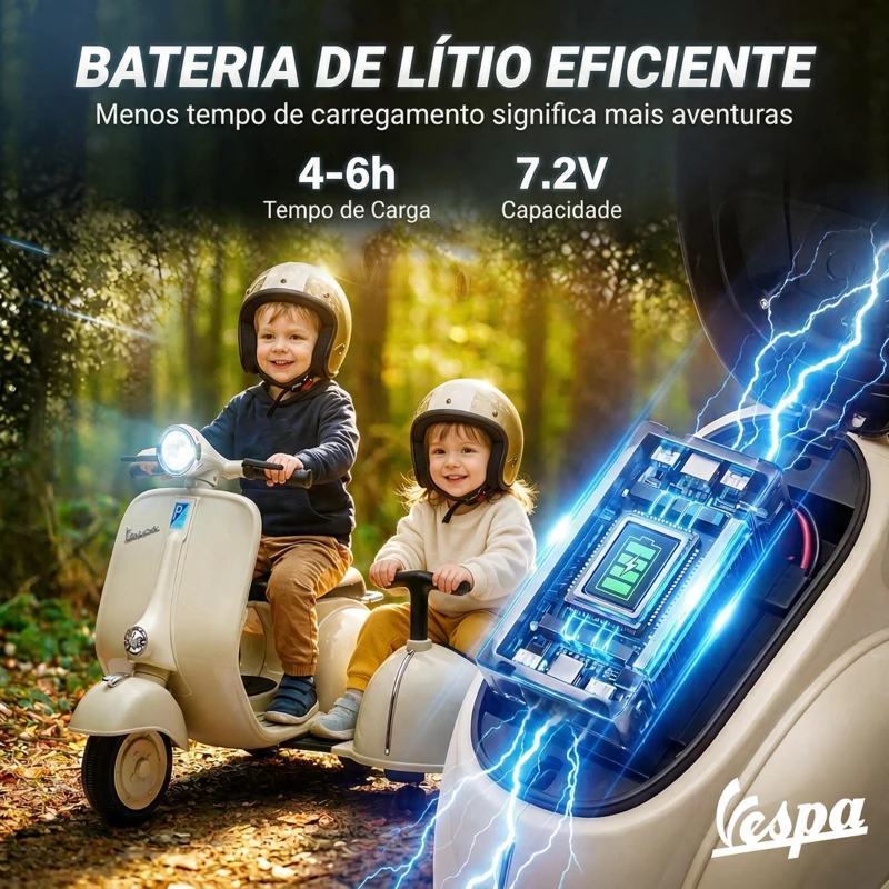 AIYAPLAY Mota Elétrica Infantil VESPA com 2 Assentos, Arranque Suave, Luz, Música, USB e Arrumação, Creme