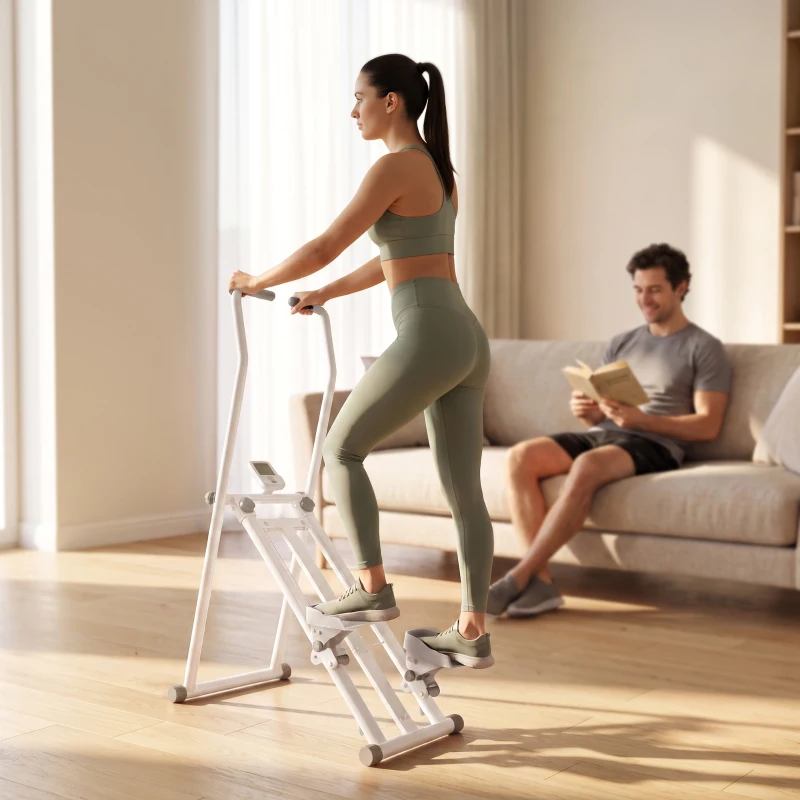 SPORTNOW Stepper de Escada Dobrável para Casa com 3 Níveis de Resistência, Guiador Ajustável, Monitor LCD e Suporte para Telemóvel