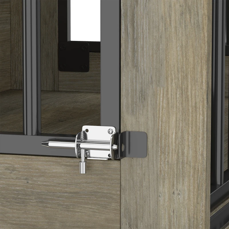 PawHut Jaula para Perros en Madera y Acero con Puerta Corredera, Mesa Auxiliar, Caseta Moderna, 100x60x68cm, Gris-Marrón Claro