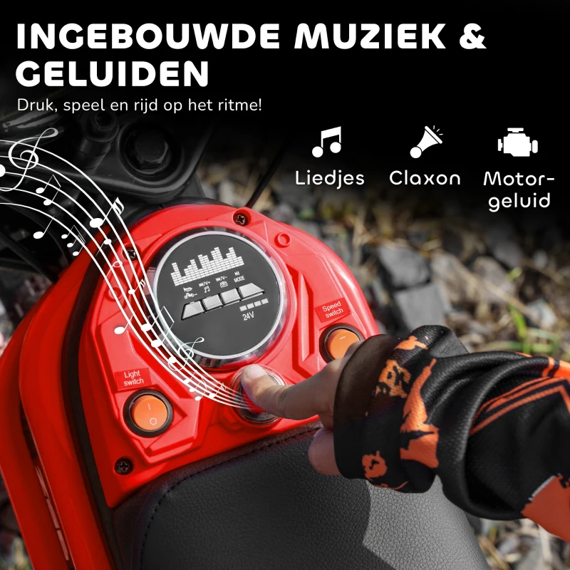 HOMCOM Elektrische Kindermotorfiets, 24V met Toeter en Verlichting, Draaigashendel, 8-16 km/u, 8-12 Jaar, Rood(m-8)