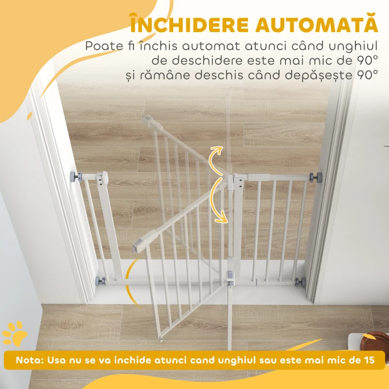 PawHut Poartă Extensibilă pentru Câini cu Montare prin Presiune și Închidere Automată, Înălțime 76,2 cm, Albă