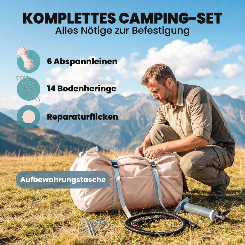 Outsunny Aufblasbares Zelt 5-8 Personen Schneller Aufbau 5000 mm Wasserdicht & Winddicht mit Luftpumpe Kaminöffnung Dachfenster