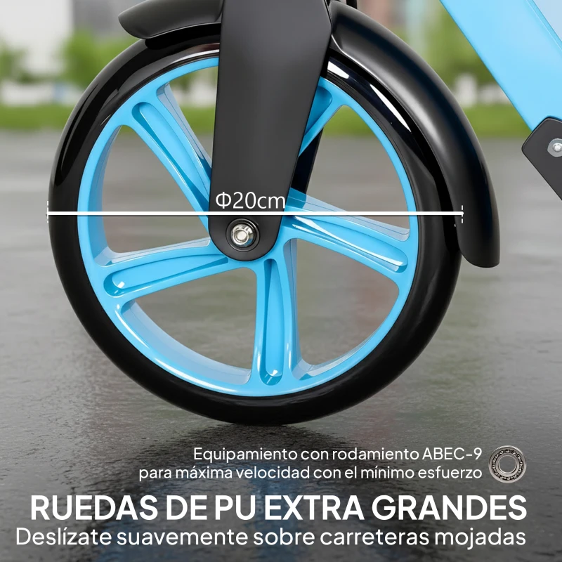 HOMCOM Patinete Plegable para Adultos y Niños de +14 Años Scooter con Manillar Ajustable 91,5x36,5x91-104 cm Azul