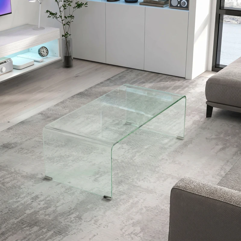 HOMCOM Table basse en verre table de salon rectangulaire design moderne en verre trempé avec bords arrondis sûrs transparent