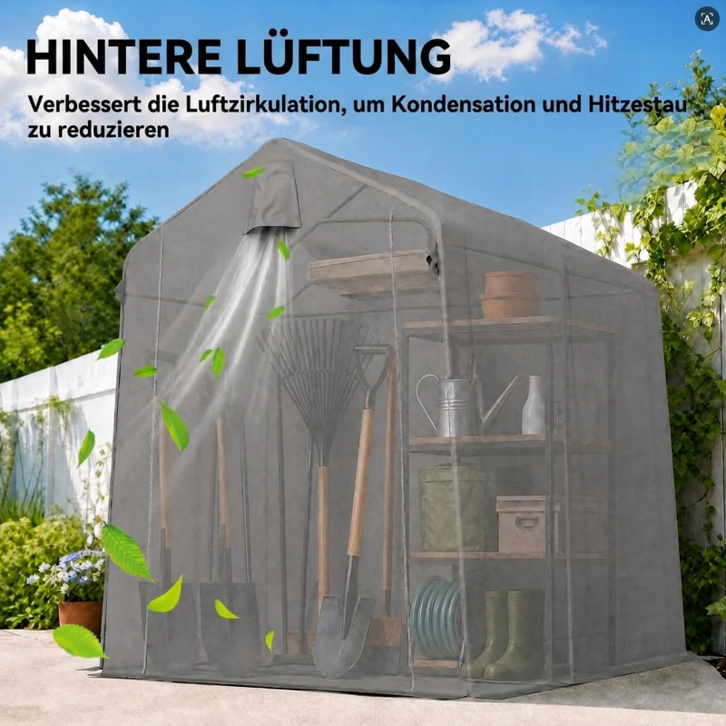 Outsunny Garagenzelt 2,3 x 1,9 m Wasserabweisend Gerätezelt mit Rollbar Reißverschlusstür Belüftung Satteldach Dunkelgrau