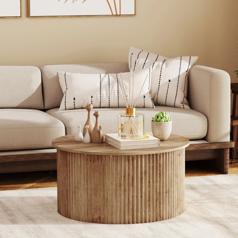 HOMCOM Table basse relevable, table de salon avec compartiment caché et plateau à fermeture douce, bois naturel