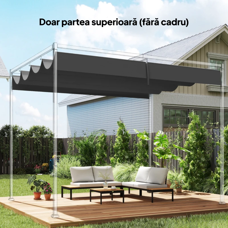Outsunny Acoperiș pentru Pergolă cu 8 Orificii pentru Drenaj, Husă de Schimb din Poliester Respirabil, Doar Acoperire, 392x350 cm, UV30+, pentru Pergolă de Grădină 4x3m, Gri Închis