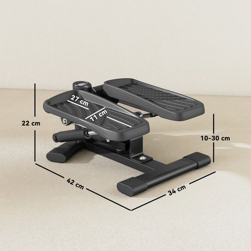 SPORTNOW Stepper Twister 2 în 1 cu Monitor LCD, Pedale Mari și Antiderapante, Capacitate 100 kg, Negru