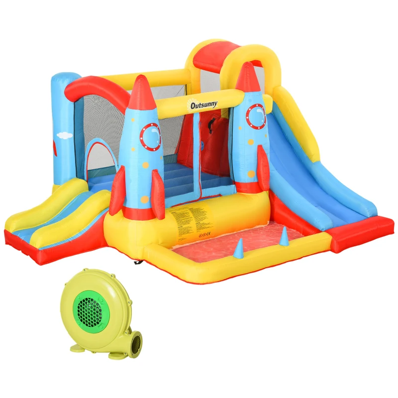 Outsunny Castillo Hinchable para Niños +3 Años con 2 Toboganes Piscina y Zona de Salto 330x265x185 cm Multicolor