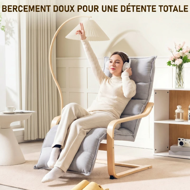 HOMCOM Fauteuil salon, fauteuil d'appoint rembourré en velours, repose-pieds réglable et structure en acier, 67x93x105cm, gris