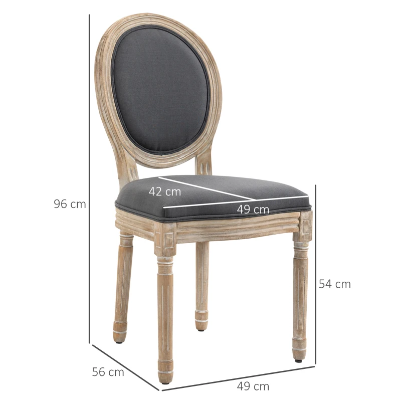 HOMCOM Lot de 2 Chaises de Salle à Manger, Chaises Médaillon Style Louis XVI, Assise et Dossier Rembourrés en Effet Lin, Gris