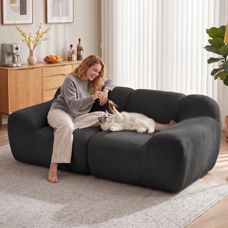 HOMCOM Sofá 2 Lugares em Chenille Sem Estrutura, Assento Amplo, Apoios de Braço Largos, 174x91x61cm, Cinza Escuro
