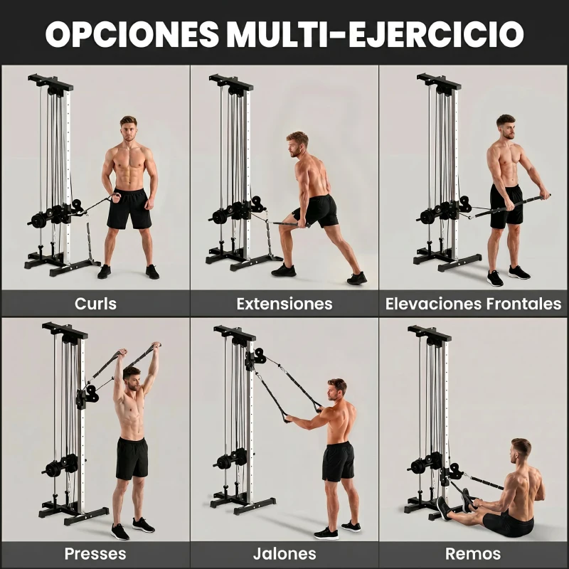 SPORTNOW Máquina Polea Alta y Baja de Pared de Doble Polea Ajustable en 15 Posiciones Multifunción Lat Pulldown para Gimnasio