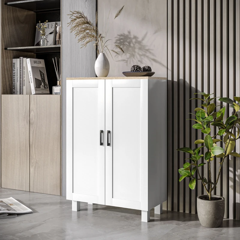 HOMCOM Skandinavischer Küchenschrank mit 2 Türen, höhenverstellbares Regal, erhöhte Basis, 60x30x90 cm, Weiß