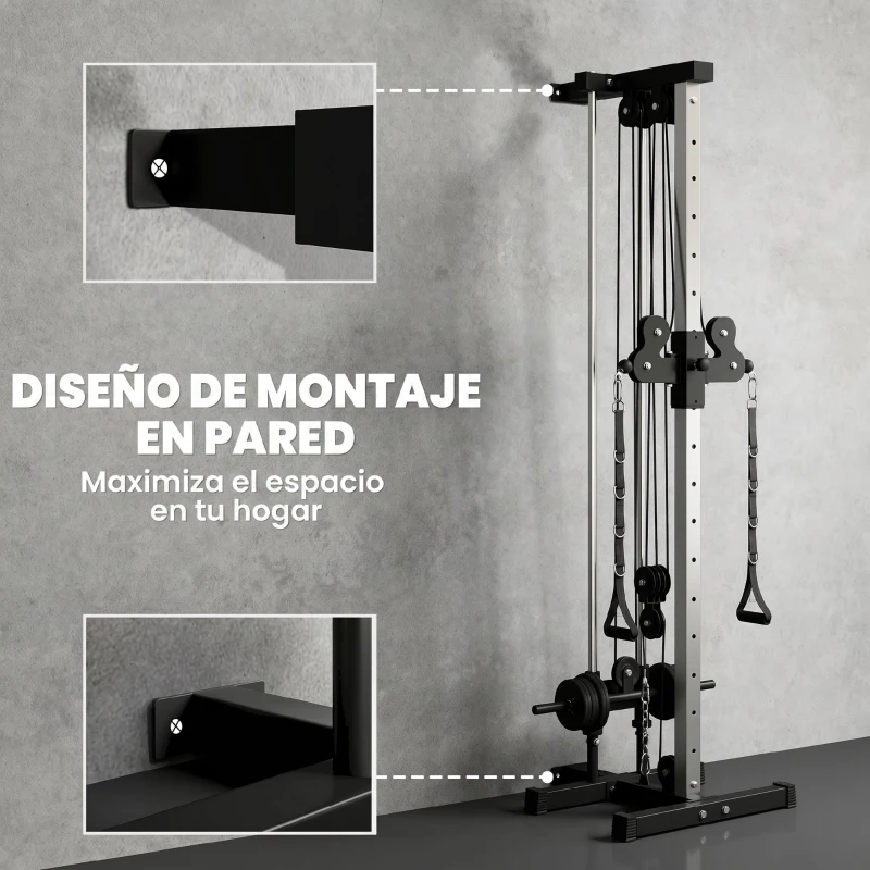 SPORTNOW Máquina Polea Alta y Baja de Pared de Doble Polea Ajustable en 15 Posiciones Multifunción Lat Pulldown para Gimnasio
