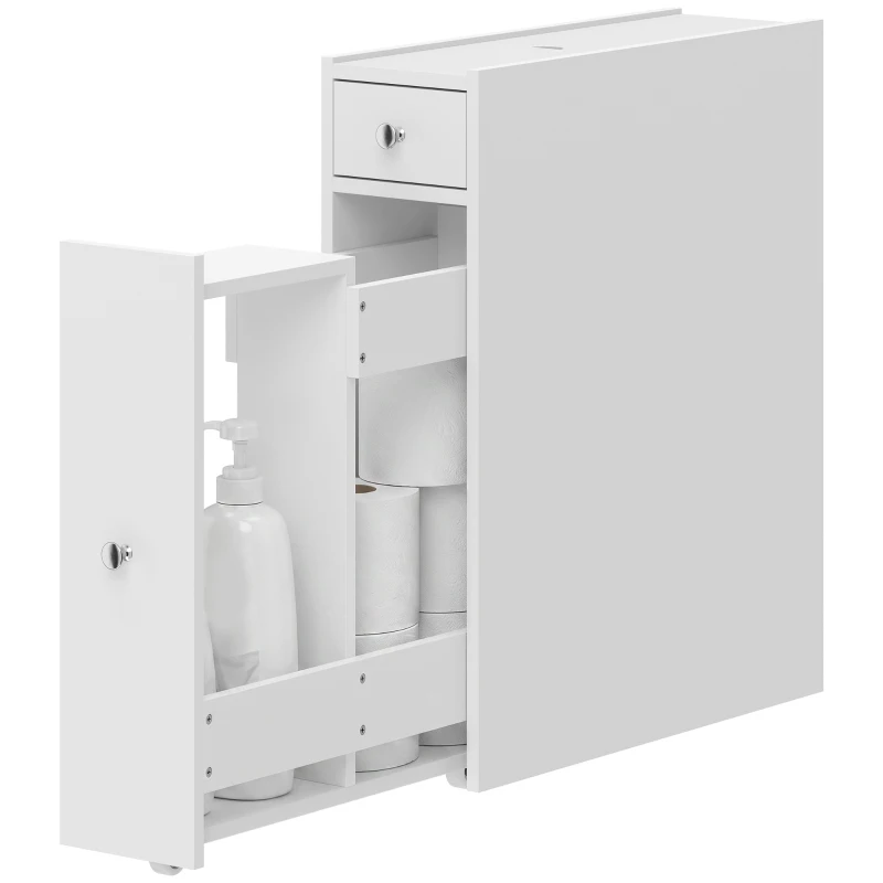 HOMCOM Móvel de Banheiro Slim com 2 Gavetas e Compartimento Aberto, para Banheiro, Cozinha, Lavanderia e Sala, 16x48x58 cm, Branco