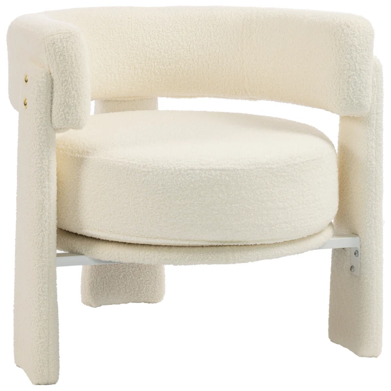 HOMCOM Wohnzimmersessel mit Teddy-Fleece-Bezug, Lendenkissen, tiefer Sitz, dicke Polsterung und Armlehnen, Cremeweiß