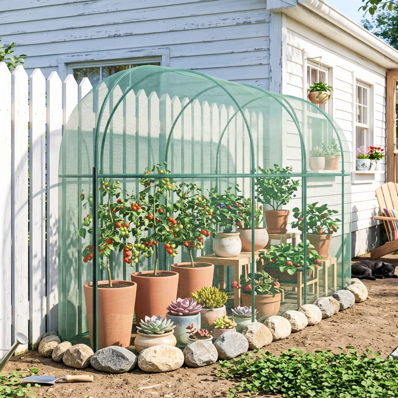 Outsunny Seră pentru Plante cu Plasă 3x1x1.5m, cu Ușă cu Balamale și Țepușe de Prindere, Verde