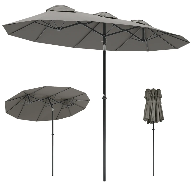 Outsunny Parasol de Jardin Exterieur Inclinable 3 x 1,5 m, Parasol Double Rectangulaire avec Manivelle, Polyester 180 g/m², Gris