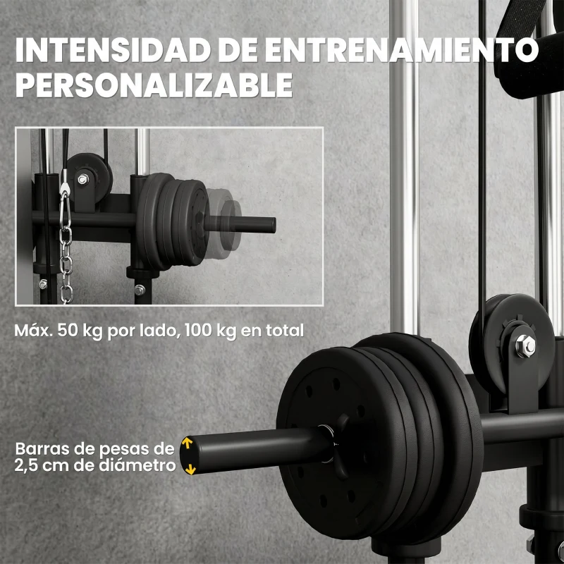 SPORTNOW Máquina Polea Alta y Baja de Pared de Doble Polea Ajustable en 15 Posiciones Multifunción Lat Pulldown para Gimnasio