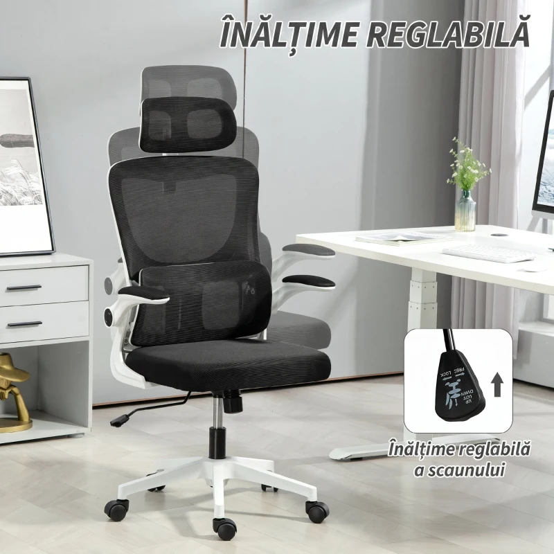 Vinsetto, Scaun de Birou, Reglabil și Reclinabil, Material textil din plasă, 60x59x114-122 cm, Negru