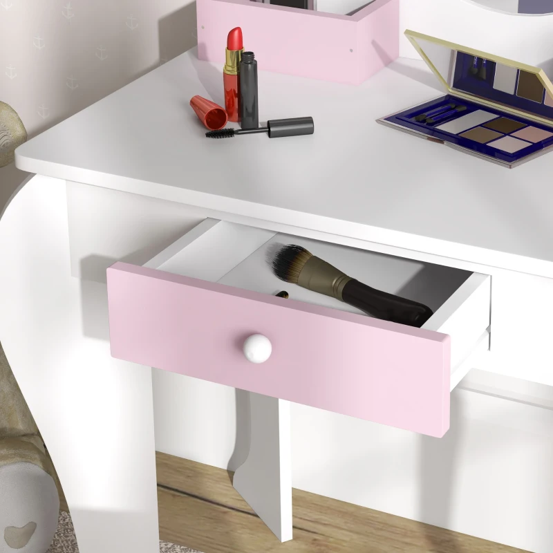 ZONEKIZ Set de Toaletă pentru Fete cu Taburet și Oglindă, Design Unicorn