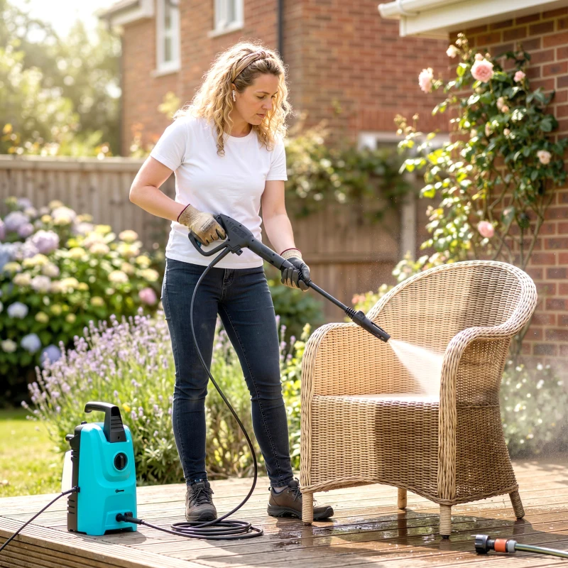 Outsunny Mașină de Spălat cu Presiune 1500 W, 120 Bari, Debit 390 L/h, Electrică cu Duza Reglabilă, Albastru