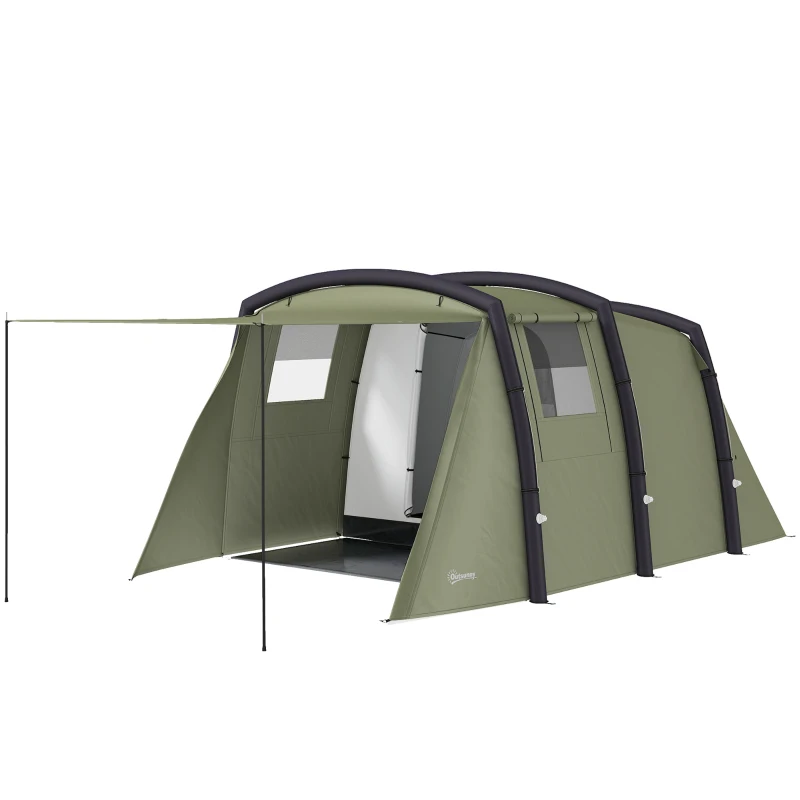 Outsunny Aufblasbares Campingzelt 3-6 Personen Outdoor Tunnelzelt mit Seitenfenstern Tür Luftträger 4,4 x 2,8 x 1,95 m Grün