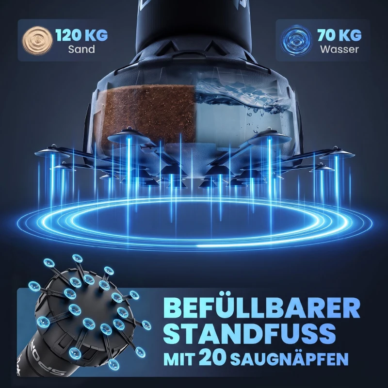 SPORTNOW Boxsack freistehend 180 cm Standboxsack mit Saugfuß befüllbar Basis, Stoßdämpfung Handschuhen Boxing Trainer