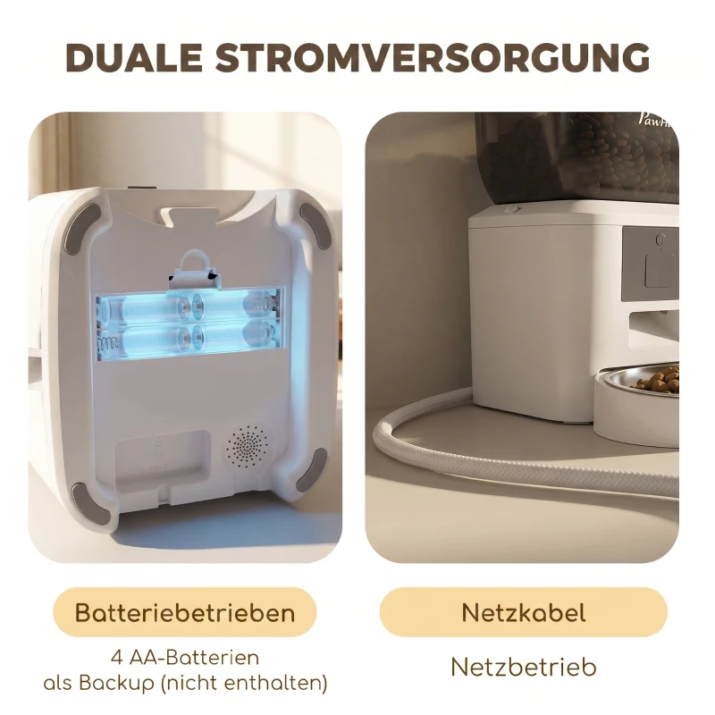 PawHut Automatischer Katzenfutterautomat, 2,4G WLAN, 4L, App-Steuerung, 1–10 Mahlzeiten, 10s Futterruf