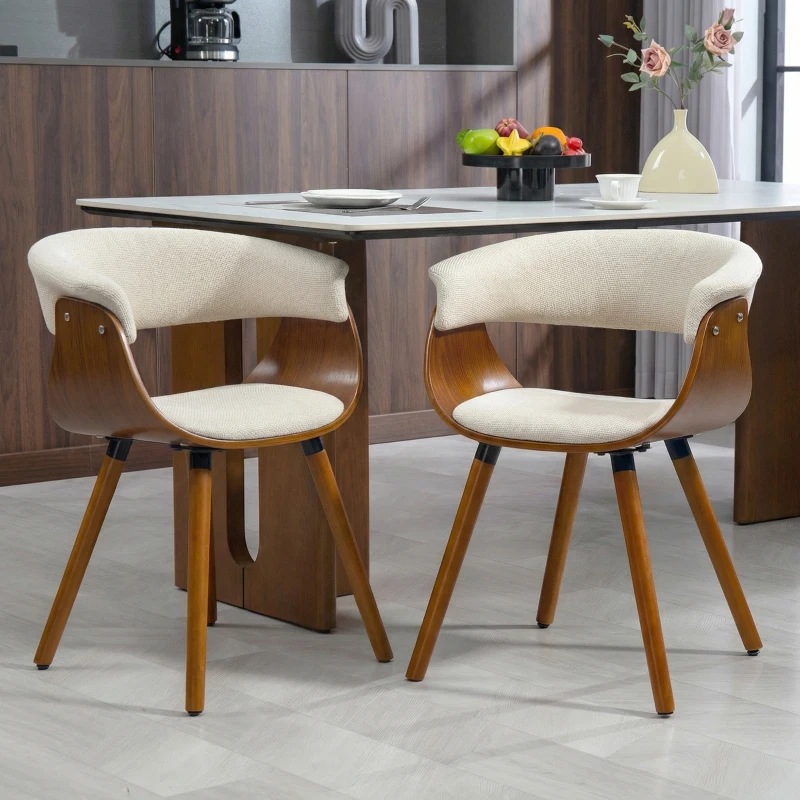 HOMCOM Esszimmerstuhl, Stoff in Leinenoptik, gebogene Rückenlehne, Holzbeine, Beige