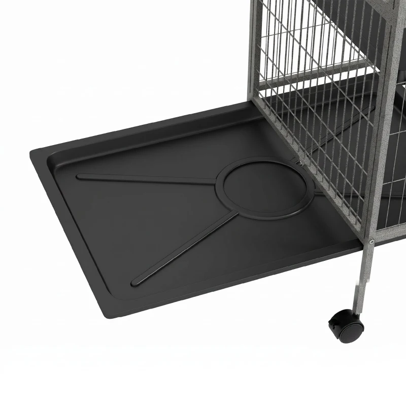 PawHut Cușcă pentru Iepuri cu 4 Intrări pe Niveluri Multiple cu Hamac, din Oțel și PP, 80x52x159 cm