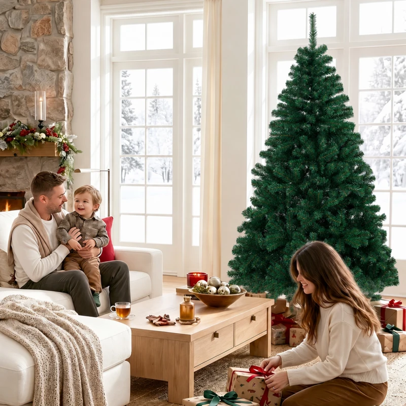 HOMCOM Árvore de Natal 180 cm Artificial com 700 Ramos Retardantes de Chamas e Base em Aço Dobrável, Verde