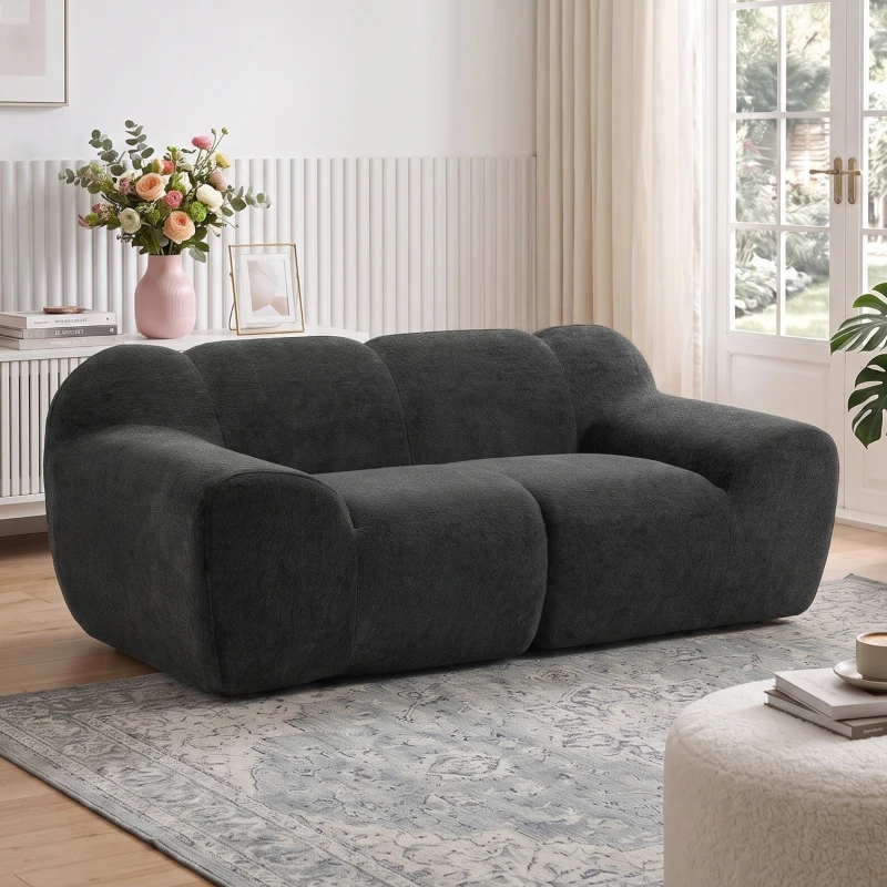 HOMCOM Sofá 2 Lugares em Chenille Sem Estrutura, Assento Amplo, Apoios de Braço Largos, 174x91x61cm, Cinza Escuro