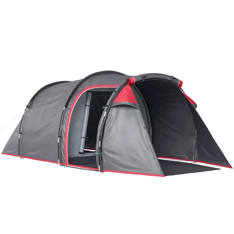 Outsunny Tente de camping familiale 2 personnes tente tunnel ventilée facile à monter chambre salon 3 portes fenêtres 4,26 x 2,06 x 1,54 m fibre verre polyester PE girs foncé rose