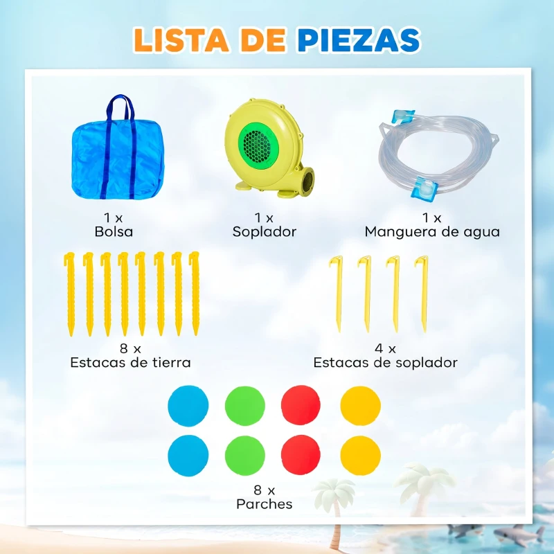 Outsunny Castillo Inflable Infantil con Tobogán Cama de Salto Piscina Muro de Escalada Inflador 390x300x197 cm Multicolor