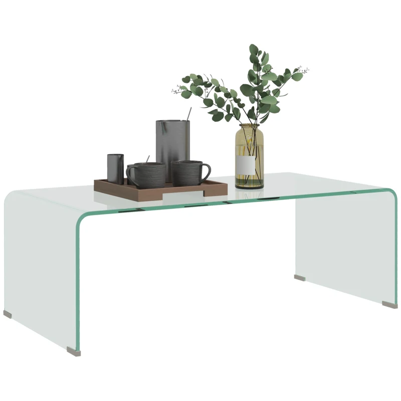 HOMCOM Table basse en verre table de salon rectangulaire design moderne en verre trempé avec bords arrondis sûrs transparent