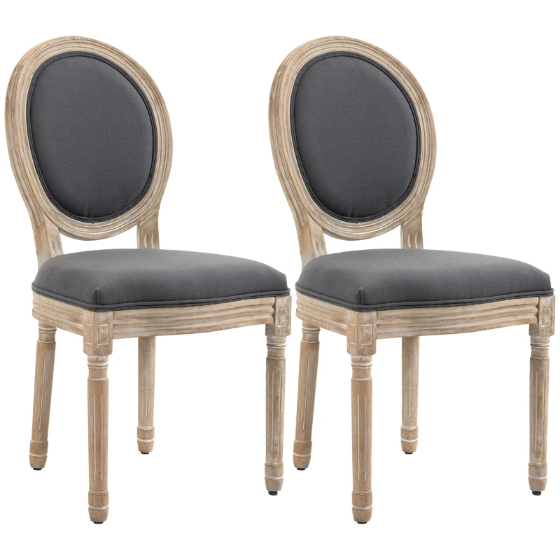 HOMCOM Lot de 2 Chaises de Salle à Manger, Chaises Médaillon Style Louis XVI, Assise et Dossier Rembourrés en Effet Lin, Gris