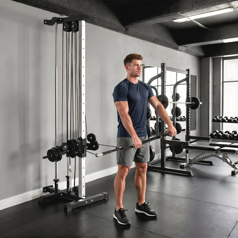 SPORTNOW Máquina Polea Alta y Baja de Pared de Doble Polea Ajustable en 15 Posiciones Multifunción Lat Pulldown para Gimnasio