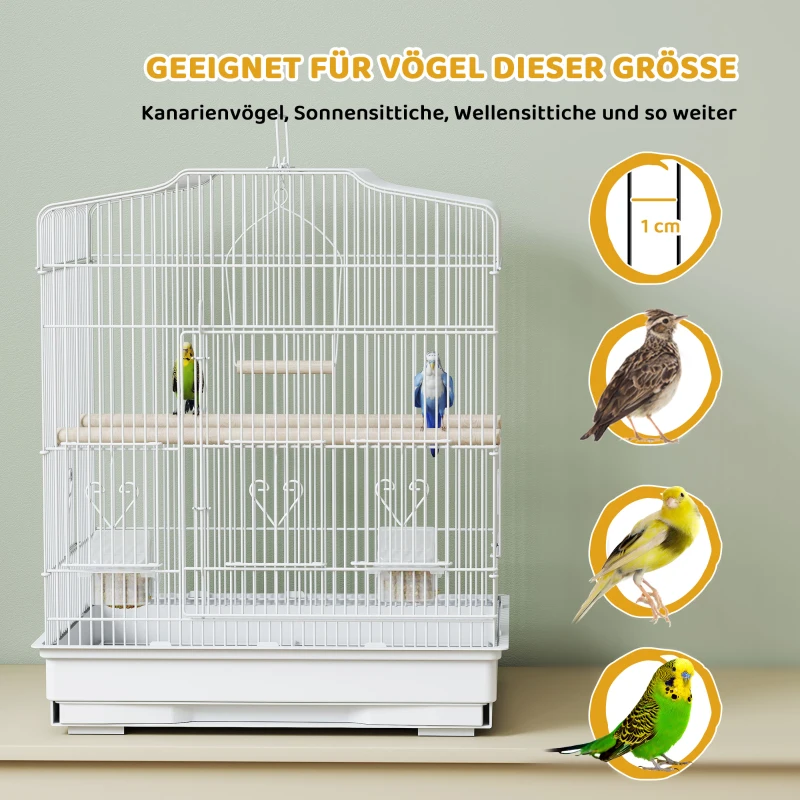 PawHut Vogelkäfig im Vintage-Design für kleine Vogelarten inkl. Zubehör 46,5 x 36 x 59 cm Stahl, Holz, Weiß+Natur