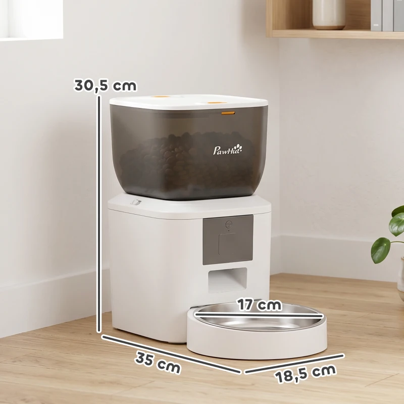 PawHut Automatischer Katzenfutterautomat, 2,4G WLAN, 4L, App-Steuerung, 1–10 Mahlzeiten, 10s Futterruf