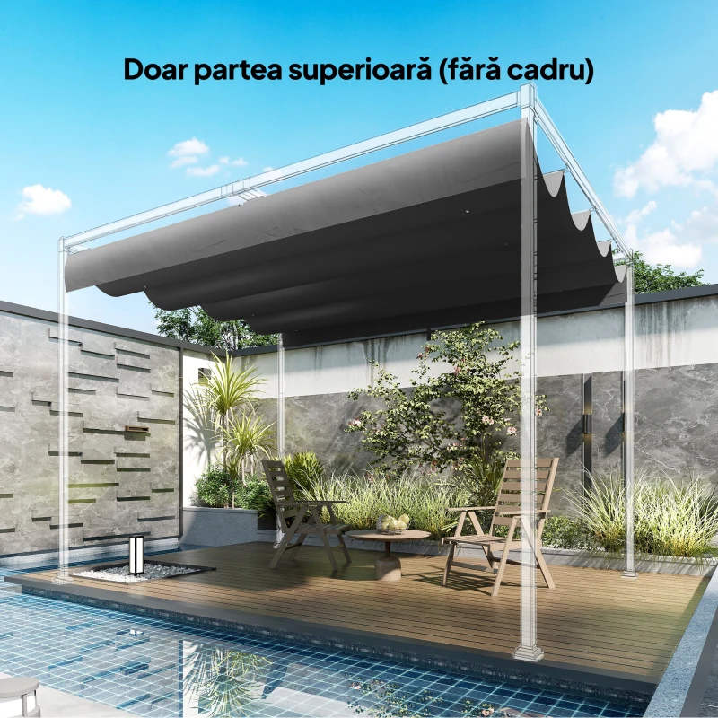 Outsunny Acoperiș pentru Pergolă cu 8 Orificii pentru Drenaj, Husă de Schimb din Poliester Respirabil, Doar Acoperire, 392x350 cm, UV30+, pentru Pergolă de Grădină 4x3m, Gri Închis