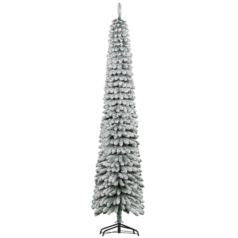 HOMCOM Schmaler verschneiter Weihnachtsbaum 240 cm mit 603 Zweigen und klappbarem Metallständer für Wohnzimmer Innenbereich Grün