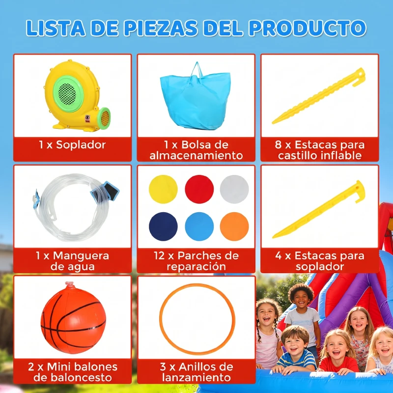 AIYAPLAY Castillo Hinchable Acuático 8 en 1 con Soplador 550W Tobogán Trampolín Escalada Piscina Portería Canasta Lanzamiento