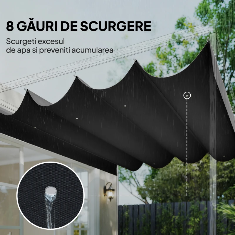 Outsunny Acoperiș pentru Pergolă cu 8 Orificii pentru Drenaj, Husă de Schimb din Poliester Respirabil, Doar Acoperire, 392x350 cm, UV30+, pentru Pergolă de Grădină 4x3m, Gri Închis