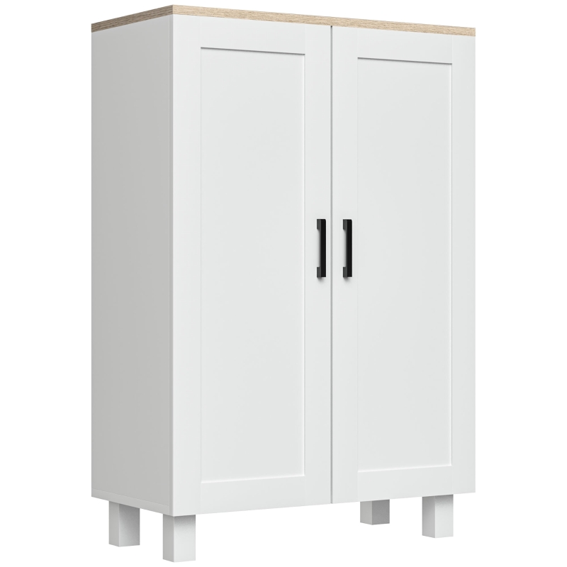 HOMCOM Skandinavischer Küchenschrank mit 2 Türen, höhenverstellbares Regal, erhöhte Basis, 60x30x90 cm, Weiß
