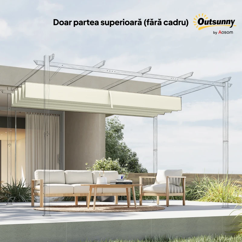 Outsunny Acoperiș Pergola, Acoperire Retractabilă pentru Umbră, Protecție UV30+, Gri Închis