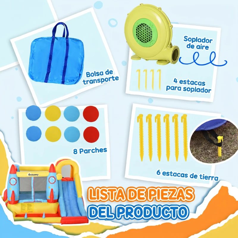 Outsunny Castillo Hinchable para Niños +3 Años con 2 Toboganes Piscina y Zona de Salto 330x265x185 cm Multicolor
